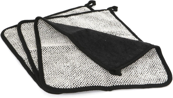 Terry Wash Cloths for Face and Body, Dual-Sided Cleansing and Exfoliating Washcloths, Machine Wash, Black, 3 Count