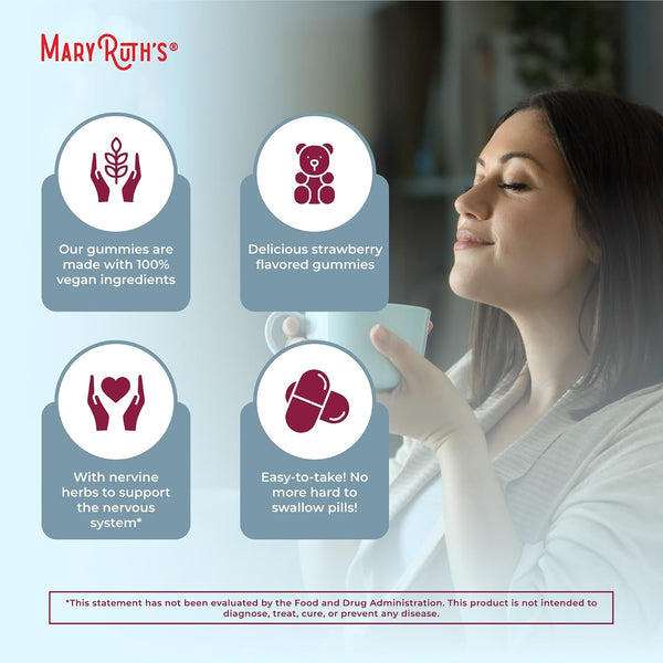 Maryruth Organics Sleep Gummies | Sugar Free | NO Melatonin | L Theanine | Lemon Balm Leaf | Chamomile | Vitamin B6 | Relaxation & Sleep Support |