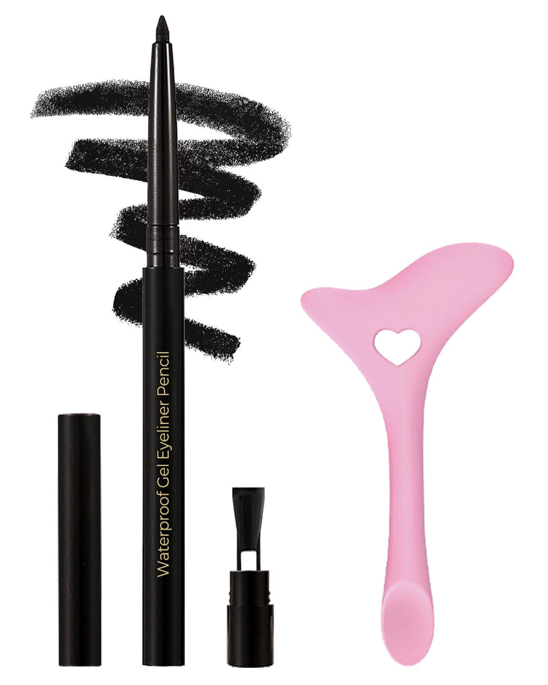 Black Eyeliner Pencil Retractable Gel Eyeliner Pencil Built in Sharpener Waterproof Smudge Proof Waterline Eye Liner Pencil Smooth Creamy Texture