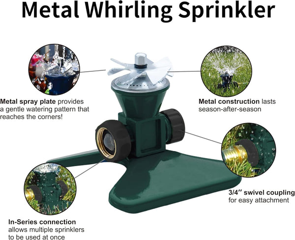 Biswing 1 Pack Lawn Sprinkler, Heavy Duty Metal Square Garden Sprinkler, 360 Degree Large Area Irrigation, Connectable Rotating Automatic Water