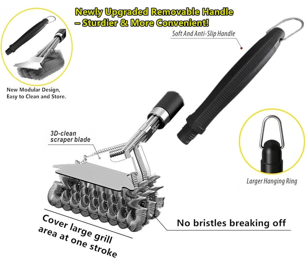 Stainless Steel BBQ Grill Brush and Scraper, Bristle-Free, Universal 3D Scraper Included