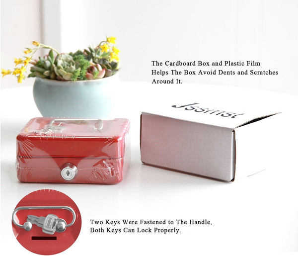 Small Cash Box with Lock and Slot - Jssmst Metal Coin Bank Piggy Bank for Adults and Kids, Red(SMCB0303N) Red XS(4.92")-slot