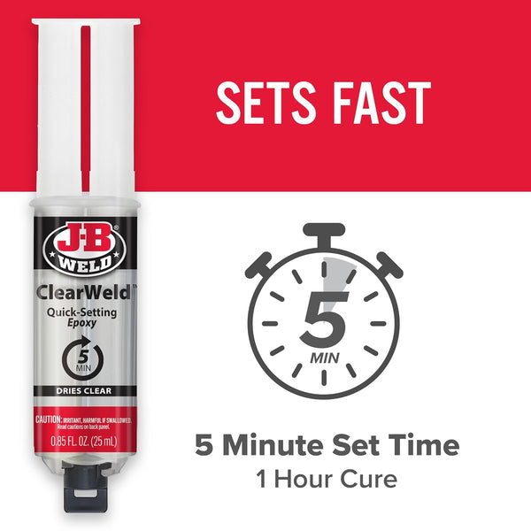 J-B Weld ClearWeld 5 Minute Epoxy, Clear, Syringe, 2 Pack, 50112-2 25ml - 2 Pack