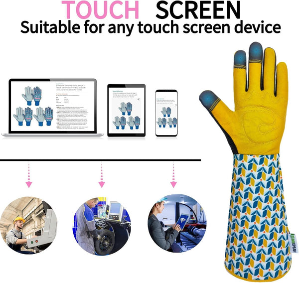 Rose&Cactus Gauntlet Gardening Gloves,Thorn-proof&Puncture Resistance Garden Glove,Cute Pattern,Gardener Gifts Tuilp Small (Pack of 1)