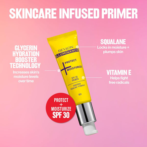Revlon Illuminance Moisturizing Primer with SPF 30, Face Makeup Primer with Sunscreen, Squalane & Vitamin E, No White Cast, Transparent Finish,
