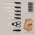 Martha Stewart Greeley Forged High Carbon Stainless Steel 14 Piece Knife Block Set, Black Kitchen Knife Set with Acacia Wood Block, Chef Knife,