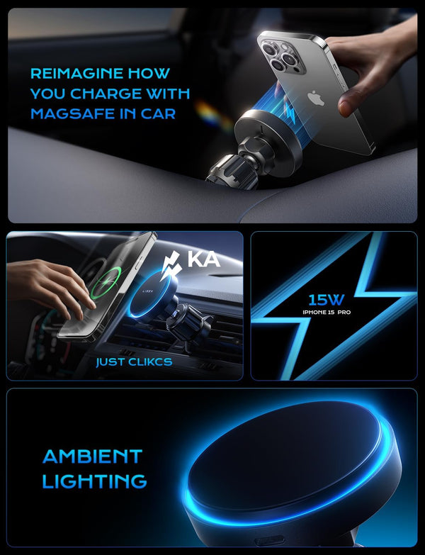 LISEN for iPhone 17 Pro Max Air Magsafe Car Mount Charger, Fast Charging 15W Air Vent Magnetic Wireless Car Charger, Vent Phone Mount for Car