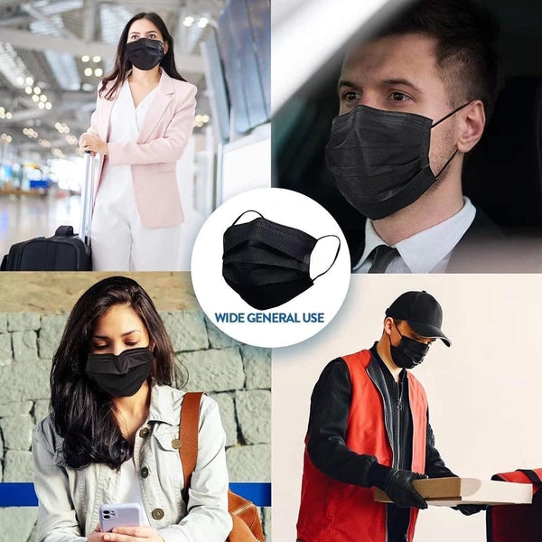 100Pcs Black Disposable Face Mask, 3 Ply Black Face Masks with Soft Elastic Ear loops Black 100 Count (Pack of 1)