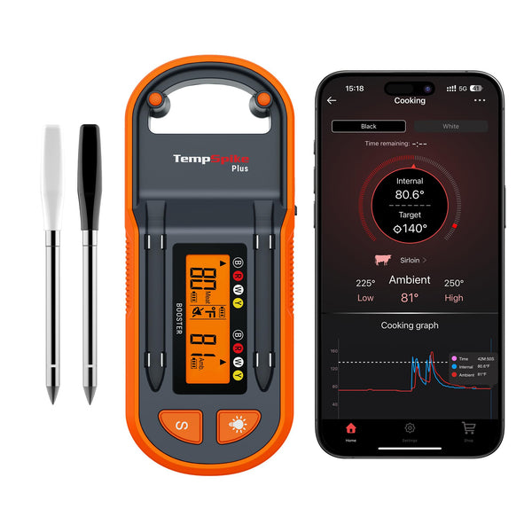 Thermopro Tempspike plus 600Ft Wireless Meat Thermometer with 2 Color-Coded Probes, Bluetooth Meat Thermometer with Lcd-Enhanced Booster for Food