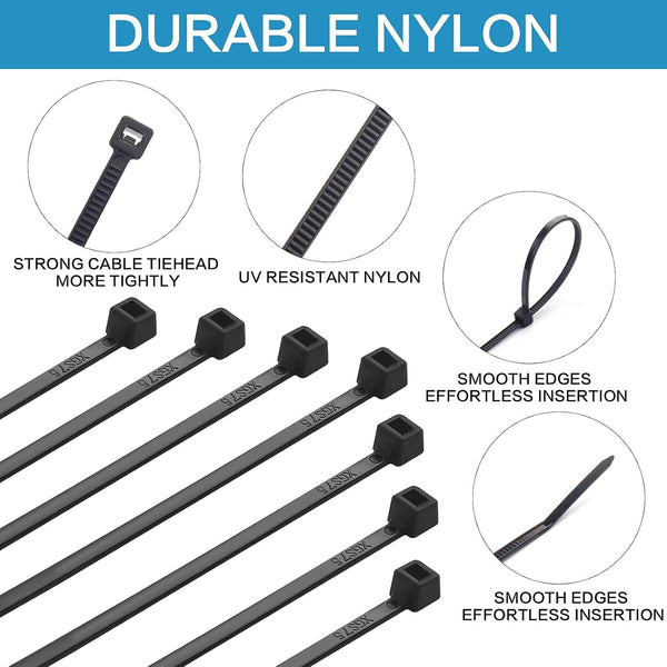 1000 Pcs Zip Ties, 6 Inch Self-Locking Nylon Cable Ties, Premium Heavy Duty Plastic Wire Ties Wraps for Indoor and Outdoor (Black) 6" Black