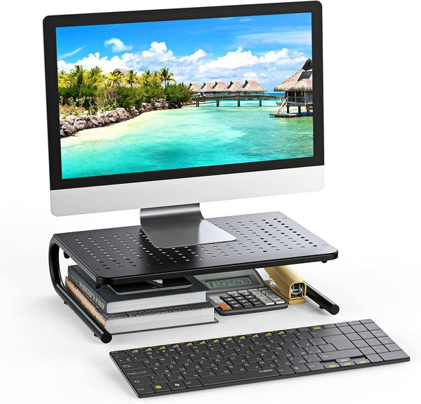 HUANUO Monitor Riser for Desk, Laptop Stand with Vented Steel Shelf, Black Black 1
