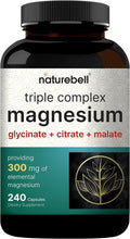 Triple Complex Magnesium Supplement, 240 Capsules | Magnesium Glycinate 500Mg with Citrate & Malate | Chelated & Purified | Bone, Heart, & Muscle