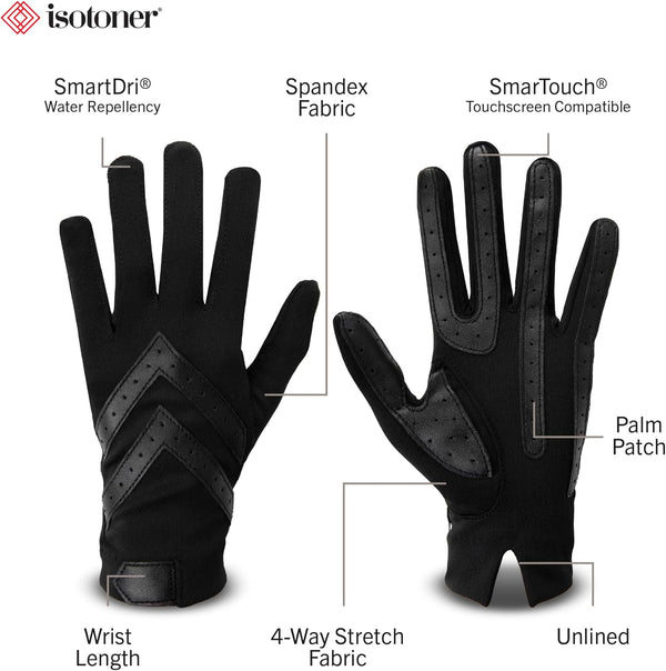 Isotoner Women'S Spandex Shortie Touchscreen Gloves - Waterproof Winter Gloves - Chic Chevron Design - Ideal for Driving and Daily Use,