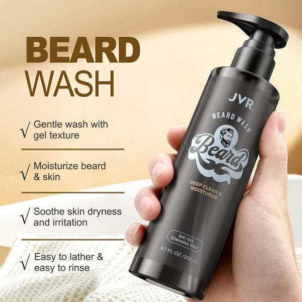 JVR Beard Wash and Beard Conditioner for Men, Beard Shampoo Cleanse and Reduces Frizz, Soften & Strengthens, Organic with Coconut, Aloe, Provides