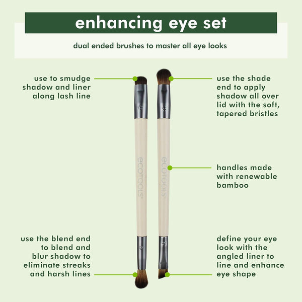 Ecotools Eye Enhancing Duo Makeup Brush Kit, for Enhanced Eye Look, Use to Define, Blend, Smudge, and Shade, 2 Piece Set