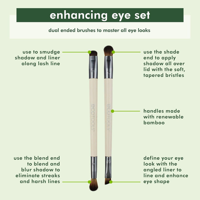 Ecotools Eye Enhancing Duo Makeup Brush Kit, for Enhanced Eye Look, Use to Defin