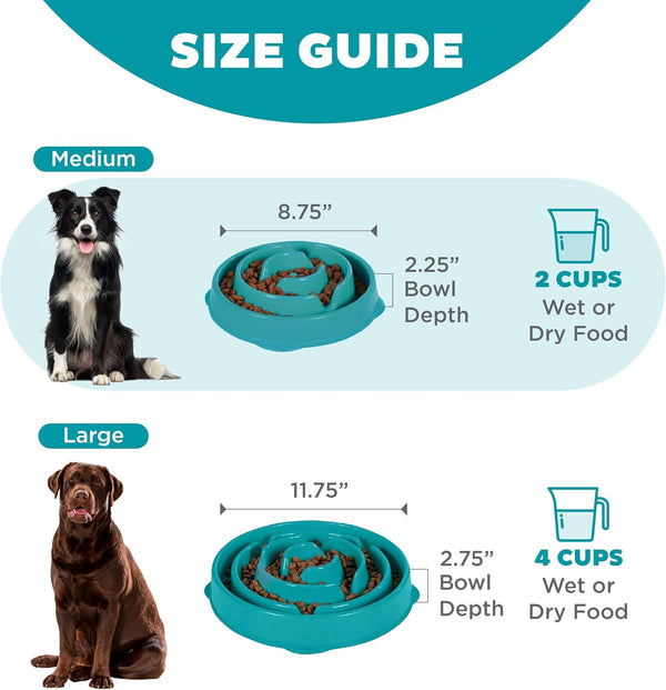 Outward Hound Fun Feeder Slo Bowl – Medium 2‑Cup Capacity, Slow Feeding, Small to Medium Dogs & Cats, Non-Slip, Turquoise, Drop Pattern Turquoise