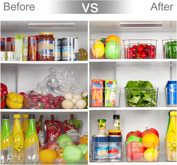 HOOJO Refrigerator Organizers and Storage - 8pcs Clear Plastic Bins For Fridge, Freezer, Kitchen Cabinet, Pantry Organization, BPA Free Fridge