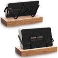 Amyhill 2 Pieces Wood Business Card Holder for Desk Wooden Business Card Display Stand Postcard Holder for Office Home Desktop (Light Wood Color,