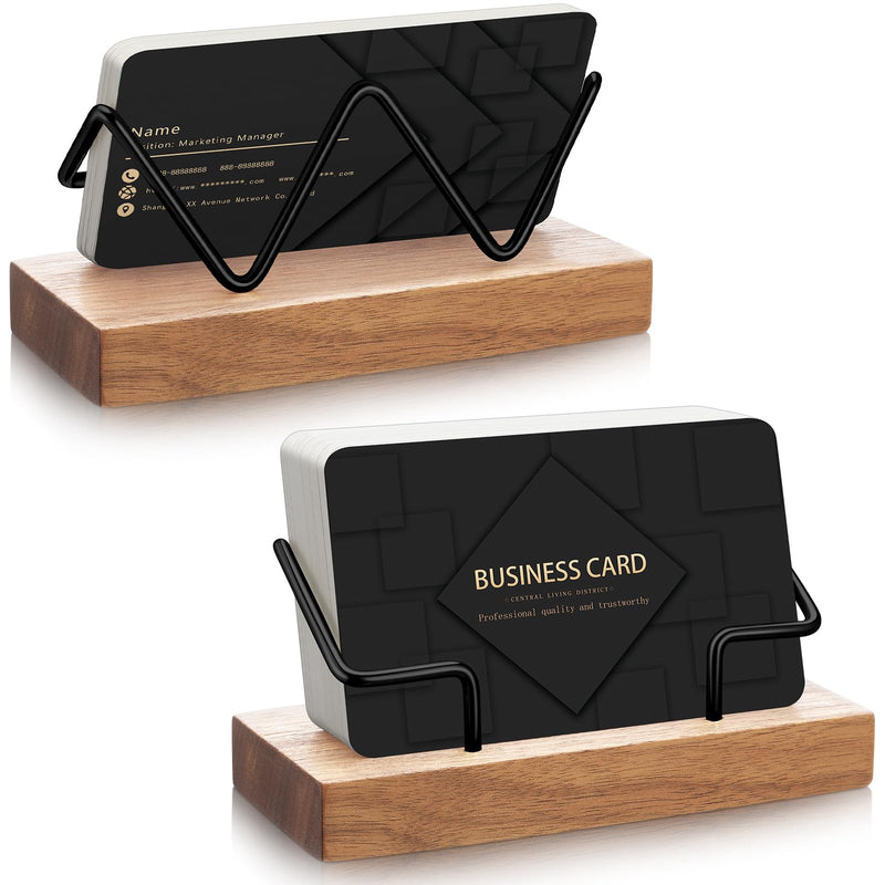 Amyhill 2 Pieces Wood Business Card Holder for Desk Wooden Business Card Display Stand Postcard Holder for Office Home Desktop (Light Wood Color,