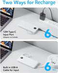 VRURC Portable Charger, Slim Power Bank Built-in 4 Cables, Travel Essential White