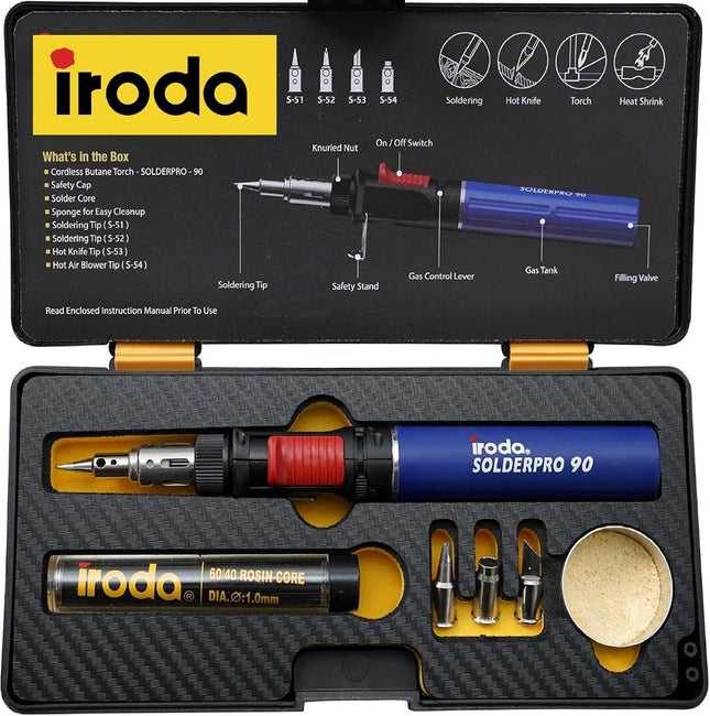 IRODA SolderPro 90K Professional Butane Soldering Iron Kit | Cordless 3-in-1 Too