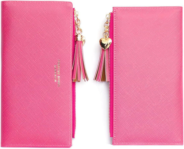Valentoria Womens Wallet Cute Elegant Long Slim Card Holder Case Minimalist Coin Purse Thin Tassels Zip Clutch Wallets for Girls Ladies L Barbie Pink