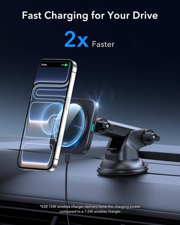 ESR for Qi2 15W Magsafe Car Mount Charger, Qi2-Certified Magsafe Car Charger, Dashboard/Windshield Magnetic Wireless Charging, Car Phone Mount for