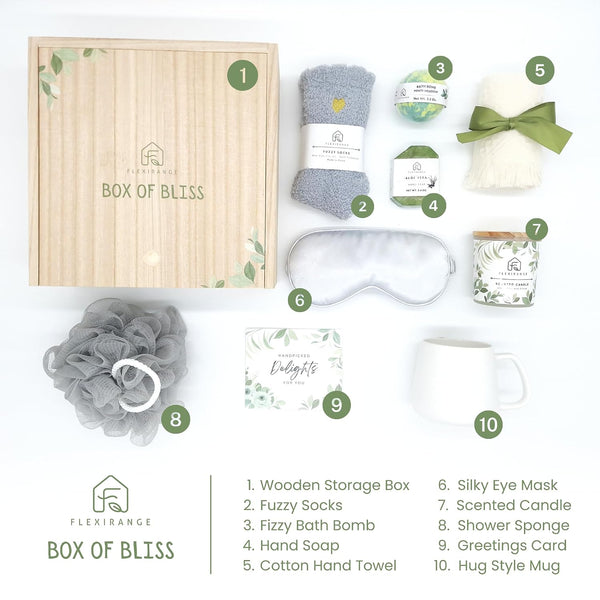 Birthday Gifts for Woman, Get Well Soon Gift Baskets for Women, Relaxing gifts for Women, Self Care Gifts, Spa kit for Woman, Wooden Box, Green
