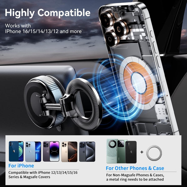 Vacuum Suction Magnetic Phone Holder, Strong Suction Magnetic Car Phone Holder Mount Foldable Phone Stand for Iphone16/15/14/13/12,