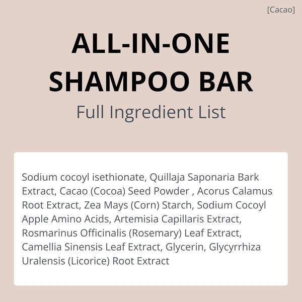 All-In-One Cacao Shampoo Bar for Every Hair Type & Skin Types, Cruelty-Free, Vegan, Natural Ingredients Handmade with No Plastic, Eco-Friendly &