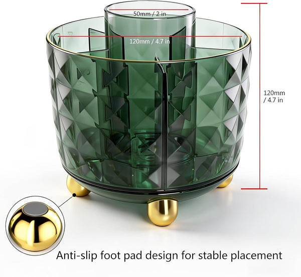 Dark Green Pen Pencil Holder for Desk, 360Â° Rotating Pen Organizer, Green Office Supplies, Cute Pen Holder, 6-Compartment Pencil Holder Rotating
