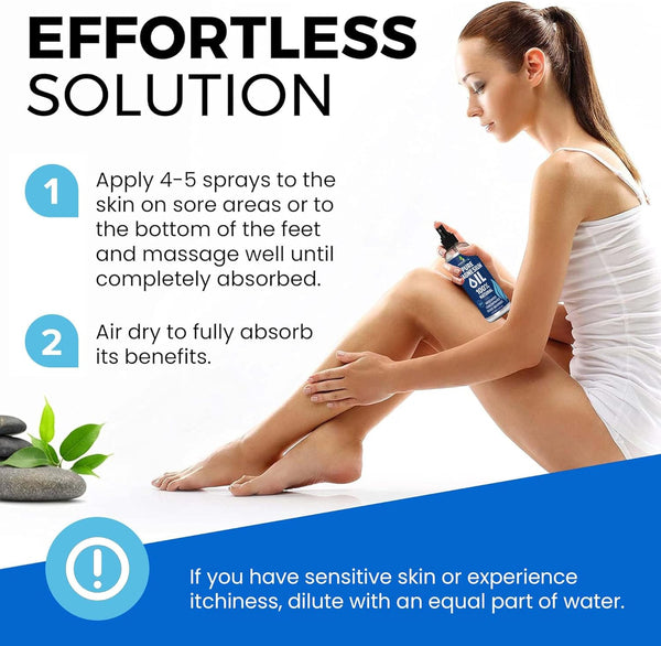 Pure Magnesium Oil Spray 8Oz - Topical Magnesium Spray for Sleep Extra Strength - Less Sting - Less Itch - 100% Natural and Organic Oil - Made in USA