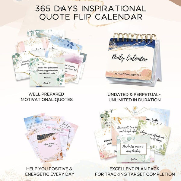 Motivational Calendar - Undated Perpetual Flip Desk Calendar For Daily Schedule with Inspirational Quotes, 5.5" x 4.8", Inspirational Gifts &