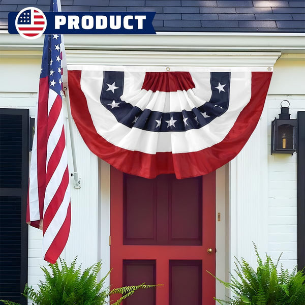 2x4 Ft American Pleated Fan Flag USA Bunting 4th of July Flags Decor Outside Porch Garden Banner Embroidered Patriotic Stars & Sewn Stripes Canvas