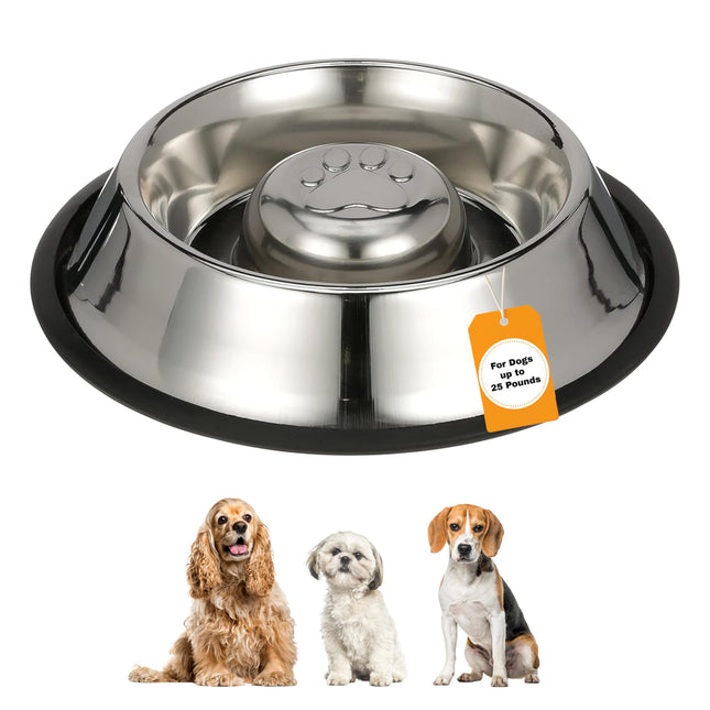 Neater Pet Brands Stainless Steel Slow Feed Bowl - Non-Tip & Non-Skid - Stops Do