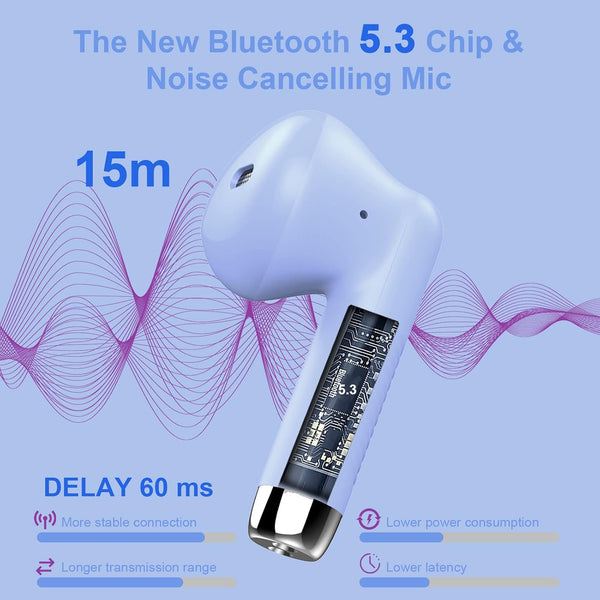 Jxrev Wireless Earbuds, Bluetooth 5.3 Headphones in Ear with Noise Cancelling Mic, Earbuds Stereo Bass, IP7 Waterproof Sports Earphones, 32H