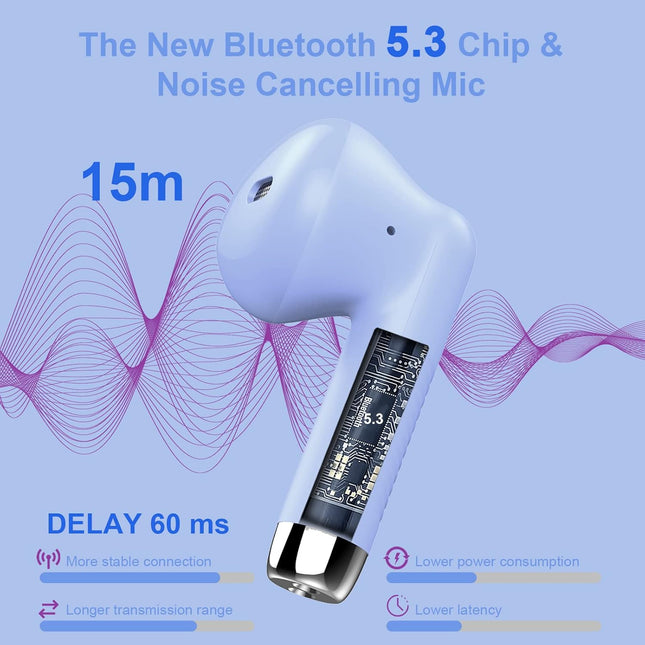 Jxrev Wireless Earbuds, Bluetooth 5.3 Headphones in Ear with Noise Cancelling Mic, Earbuds Stereo Bass, IP7 Waterproof S