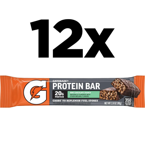 Gatorade Whey Protein Bars, Mint Chocolate Crunch, 2.8 oz bars (Pack of 12, 20g of protein per bar) Mint Chocolate Crunch 2.8 Ounce (Pack of 12)