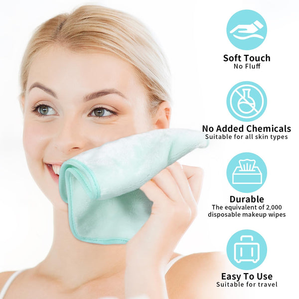 Makeup Remover Cloth 7-Day Set, 15"x6.5" Reusable Makeup Remover Towels, Makeup Washcloths, Skin Friendly Soft Washable Coral Fleece Microfiber