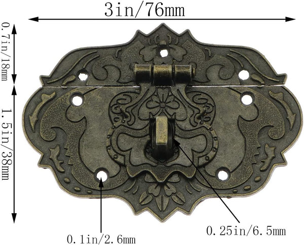 Antique Embossing Decorative Brass Hasp Clasp Latch Lock with Screws for Jewelry Box Ordinary Box Wooden Case Furniture Decoration (Bronze)