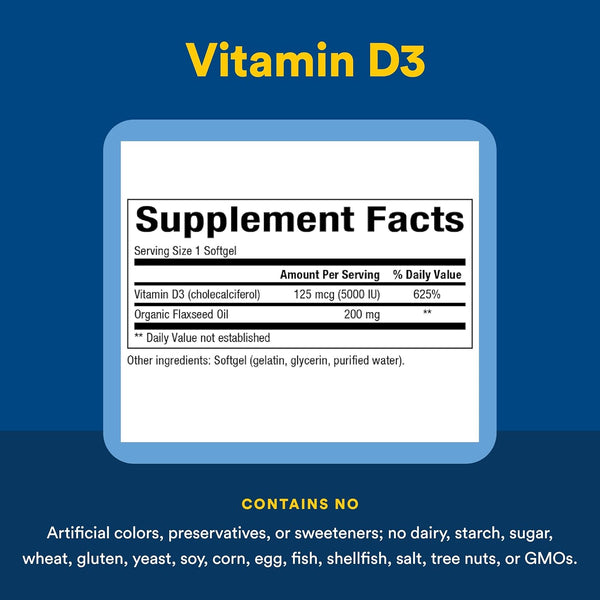 Natural Factors, Vitamin D3 5000 IU (125 Mcg), Supports Strong Bones, Muscles and Immune Function, 360 Softgels