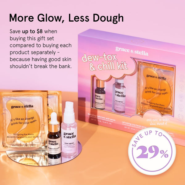 Grace & Stella Award-Winning Mothers Day Gifts for Mom, Birthday Gifts for Women - Travel Essentials with Gold Eye Masks, Hyaluronic Acid Serum &