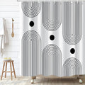 White and Black Shower Curtain, Boho Minimalist Mid Century Modern Arch Geometric Machine Washable Waterproof Fabric for Bathroom Bathtub Decor