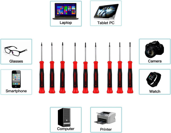 EFFICERE 9-Piece Precision Screwdriver Set | Phillips #0, #00, #000 | Flat 1.5mm, 2.0mm, 2.5mm | Torx T5, T6, T7 | Durable Chrome Vanadium Steel
