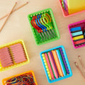 Bright Creations 12 Pack Small Plastic Classroom Storage Bins for Organization and School Supplies 6 Colors (6.2 x 4.8 x 2.4 inches)