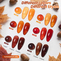 Beetles Jelly Tortoise Fall Nail Gel Polish Set 6 Transparent Fall Colors | Brown Amber Orange Carame Dark Red Pumpkin Gel Nail Polish Soak Off UV
