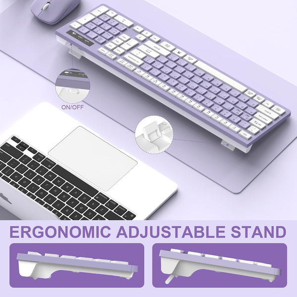 Wireless Keyboard and Mouse Combo Silent for Office and Home(Purple)