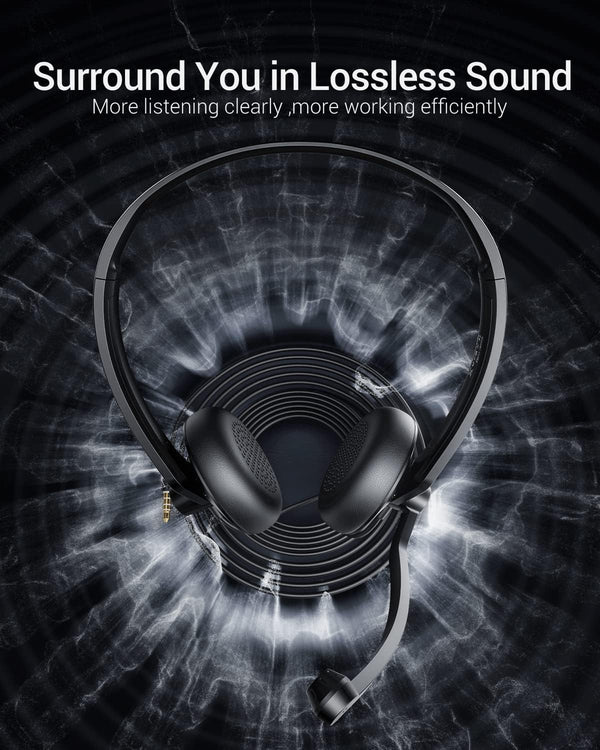 USB Headset with Microphone for PC Laptop - Wired Computer Headphones with Noise Cancelling Microphone for Home Office Online Class Skype Zoom