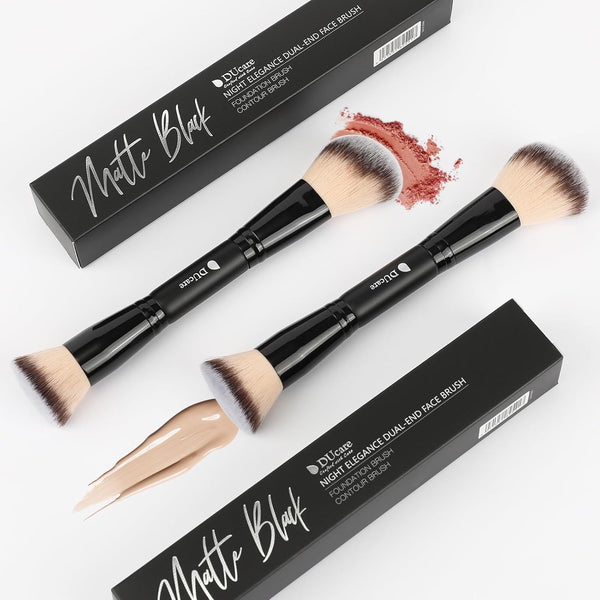 Ducare Foundation Brush Contour Bronzer Double Ended Makeup Brush for Blending Liquid Powder Concealer Cream Blush Buffe Black